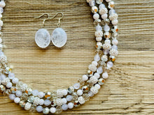 Load image into Gallery viewer, Winter &amp; Summer Chunky Statement Necklace, Big beaded jewelry, White Silver 3 Strand Statement Necklace, Bib necklace beaded resin cream