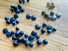 Load image into Gallery viewer, Dark Blue &amp; Silver Chunky Statement Jewelry Set, Big beaded vintage, 6 Strand Illusion Statement Necklace, Bib blue bridesmaid wedding