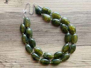 Army Green Chunky Statement Necklace, Big beaded jewelry, Double Strand Statement Necklace, Bib necklace, green bridesmaid wedding camo