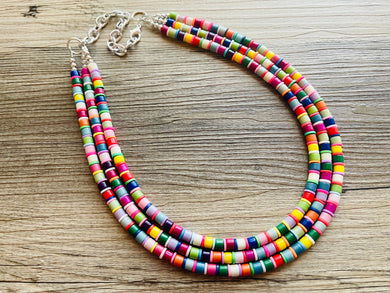 Ultimate Rainbow Statement Necklace, Colorful Beaded Necklace, Chunky bib necklace, Roy G Biv necklace, bright jewelry, bridesmaid pride