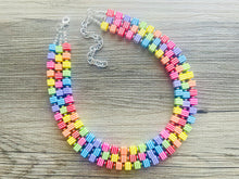 Load image into Gallery viewer, Live in Technicolor Beaded Necklace, Colorful Jewelry, Chunky statement necklace, big beaded pendant, rainbow jewelry confetti