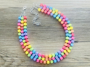 Live in Technicolor Beaded Necklace, Colorful Jewelry, Chunky statement necklace, big beaded pendant, rainbow jewelry confetti