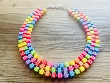 Load image into Gallery viewer, Live in Technicolor Beaded Necklace, Colorful Jewelry, Chunky statement necklace, big beaded pendant, rainbow jewelry confetti