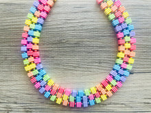 Load image into Gallery viewer, Live in Technicolor Beaded Necklace, Colorful Jewelry, Chunky statement necklace, big beaded pendant, rainbow jewelry confetti