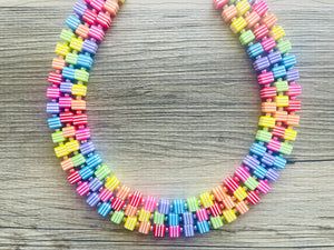 Live in Technicolor Beaded Necklace, Colorful Jewelry, Chunky statement necklace, big beaded pendant, rainbow jewelry confetti