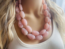 Load image into Gallery viewer, Blush Pink Double Strand Big Beaded Statement Necklace, baby pink Jewelry, pink beaded necklace, pink beaded necklace, bridesmaid necklace