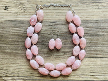 Load image into Gallery viewer, Blush Pink Double Strand Big Beaded Statement Necklace, baby pink Jewelry, pink beaded necklace, pink beaded necklace, bridesmaid necklace