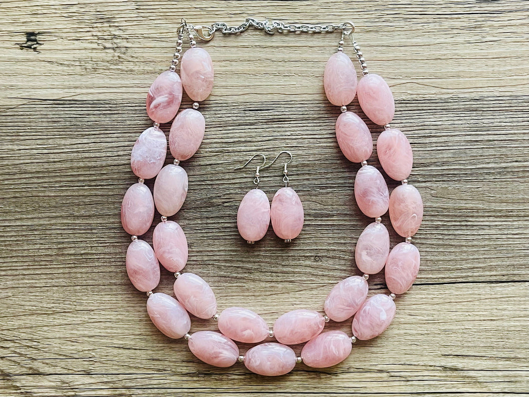 Blush Pink Double Strand Big Beaded Statement Necklace, baby pink Jewelry, pink beaded necklace, pink beaded necklace, bridesmaid necklace