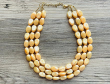 Load image into Gallery viewer, Fortune Favors the GOLD Statement 3 Strand statement necklace, pretty big beaded chunky jewelry, golden shiny metallic jewelry yellow