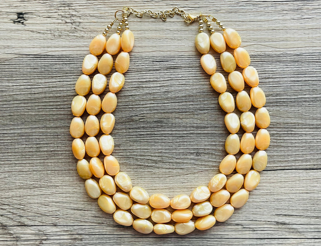 Fortune Favors the GOLD Statement 3 Strand statement necklace, pretty big beaded chunky jewelry, golden shiny metallic jewelry yellow