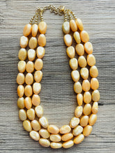 Load image into Gallery viewer, Fortune Favors the GOLD Statement 3 Strand statement necklace, pretty big beaded chunky jewelry, golden shiny metallic jewelry yellow