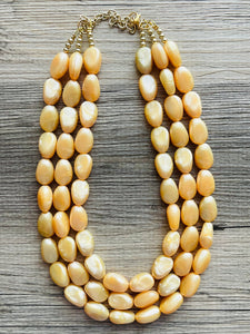 Fortune Favors the GOLD Statement 3 Strand statement necklace, pretty big beaded chunky jewelry, golden shiny metallic jewelry yellow