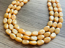 Load image into Gallery viewer, Fortune Favors the GOLD Statement 3 Strand statement necklace, pretty big beaded chunky jewelry, golden shiny metallic jewelry yellow