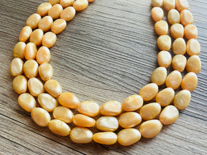 Fortune Favors the GOLD Statement 3 Strand statement necklace, pretty big beaded chunky jewelry, golden shiny metallic jewelry yellow