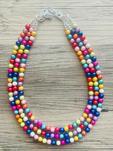 Rainbow Treasure Statement Necklace, Colorful Beaded Necklace, Chunky bib necklace, Roy G Biv necklace, bright jewelry, bridesmaid pride