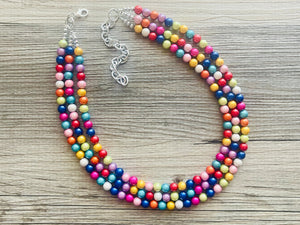 Rainbow Treasure Statement Necklace, Colorful Beaded Necklace, Chunky bib necklace, Roy G Biv necklace, bright jewelry, bridesmaid pride