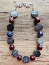 Load image into Gallery viewer, Purple Black &amp; Gray Chunky Statement Necklace single Strand Beaded Jewelry, red jewelry bridesmaid bib wedding silver