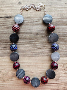 Purple Black & Gray Chunky Statement Necklace single Strand Beaded Jewelry, red jewelry bridesmaid bib wedding silver