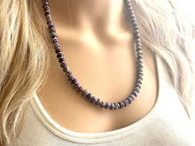 Load image into Gallery viewer, Purple Jasper Statement Necklace, Single Strand Jewelry, purple silver necklace thin gemstone cobblestone donut