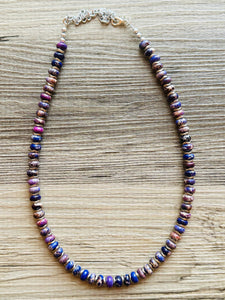 Purple Jasper Statement Necklace, Single Strand Jewelry, purple silver necklace thin gemstone cobblestone donut