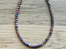 Load image into Gallery viewer, Purple Jasper Statement Necklace, Single Strand Jewelry, purple silver necklace thin gemstone cobblestone donut