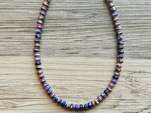 Purple Jasper Statement Necklace, Single Strand Jewelry, purple silver necklace thin gemstone cobblestone donut