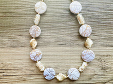 Load image into Gallery viewer, Golden Cupcake Metallic Sparkle Creamy White gold beaded statement necklace, single strand necklace, big bead jewelry decor glass