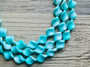 Turquoise Blue 3 Strand Statement Necklace, Chunky Gren Blue Twist Beaded Bib Jewelry earrings, blue jewelry set, turquoise jewelry