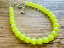 Load image into Gallery viewer, Gumdrop Bead Apple Green Necklace, Single Strand Statement Jewelry, light green Chunky bib bridesmaid everyday bubble jewelry earrings