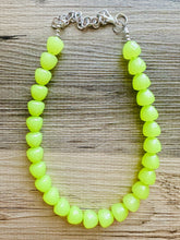 Load image into Gallery viewer, Gumdrop Bead Apple Green Necklace, Single Strand Statement Jewelry, light green Chunky bib bridesmaid everyday bubble jewelry earrings