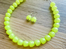 Load image into Gallery viewer, Gumdrop Bead Apple Green Necklace, Single Strand Statement Jewelry, light green Chunky bib bridesmaid everyday bubble jewelry earrings