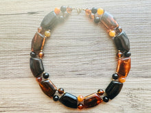 Load image into Gallery viewer, Vintage Tortoise Shell Statement Necklace, gold chunky necklace, statement jewelry, beaded necklace, brown black red collar bib