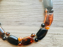 Load image into Gallery viewer, Vintage Tortoise Shell Statement Necklace, gold chunky necklace, statement jewelry, beaded necklace, brown black red collar bib