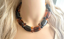 Load image into Gallery viewer, Vintage Tortoise Shell Statement Necklace, gold chunky necklace, statement jewelry, beaded necklace, brown black red collar bib