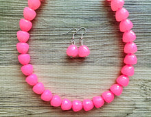 Load image into Gallery viewer, Gumdrop Bead Pink Necklace, Single Strand Statement Jewelry, hot pink Chunky bib bridesmaid everyday bubble jewelry earrings