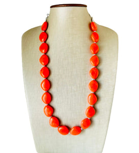 Long Bright Orange Statement Necklace, Chunky Beaded Necklace, orange Jewelry, long necklace, bead Necklace, earrings neon geometric jewelry