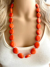 Load image into Gallery viewer, Long Bright Orange Statement Necklace, Chunky Beaded Necklace, orange Jewelry, long necklace, bead Necklace, earrings neon geometric jewelry