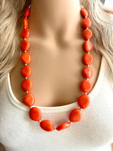 Long Bright Orange Statement Necklace, Chunky Beaded Necklace, orange Jewelry, long necklace, bead Necklace, earrings neon geometric jewelry