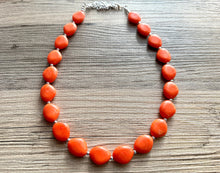 Load image into Gallery viewer, Long Bright Orange Statement Necklace, Chunky Beaded Necklace, orange Jewelry, long necklace, bead Necklace, earrings neon geometric jewelry