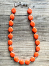 Load image into Gallery viewer, Long Bright Orange Statement Necklace, Chunky Beaded Necklace, orange Jewelry, long necklace, bead Necklace, earrings neon geometric jewelry