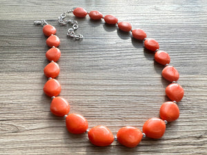 Long Bright Orange Statement Necklace, Chunky Beaded Necklace, orange Jewelry, long necklace, bead Necklace, earrings neon geometric jewelry