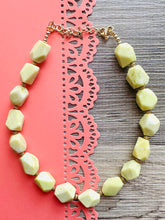 Load image into Gallery viewer, Lemon Lime Polished Agate GemStone Necklace green yellow, gold statement necklace jewelry, long beaded statement layering necklace