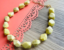 Load image into Gallery viewer, Lemon Lime Polished Agate GemStone Necklace green yellow, gold statement necklace jewelry, long beaded statement layering necklace