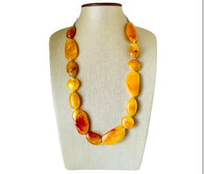 Long Marigold Statement Necklace, Chunky Beaded Necklace, yellow Jewelry, long necklace, bead Necklace, earrings red geometric jewelry