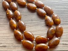 Load image into Gallery viewer, Hot cocoa Brown Chunky Statement Necklace, Big beaded jewelry, Double Strand Statement Necklace, Bib brown bridesmaid wedding earrings