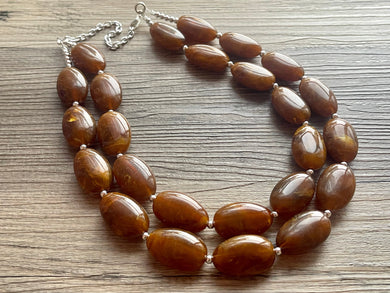 Hot cocoa Brown Chunky Statement Necklace, Big beaded jewelry, Double Strand Statement Necklace, Bib brown bridesmaid wedding earrings