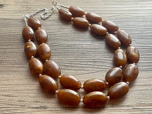 Hot cocoa Brown Chunky Statement Necklace, Big beaded jewelry, Double Strand Statement Necklace, Bib brown bridesmaid wedding earrings