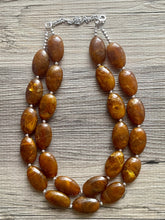 Load image into Gallery viewer, Hot cocoa Brown Chunky Statement Necklace, Big beaded jewelry, Double Strand Statement Necklace, Bib brown bridesmaid wedding earrings