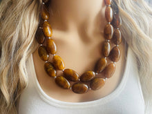 Load image into Gallery viewer, Hot cocoa Brown Chunky Statement Necklace, Big beaded jewelry, Double Strand Statement Necklace, Bib brown bridesmaid wedding earrings