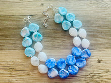 Load image into Gallery viewer, Color Block Double Statement Necklace, Chunky Jewelry Big Beaded Necklace, emerald green teal white Necklace, bead bubble earrings